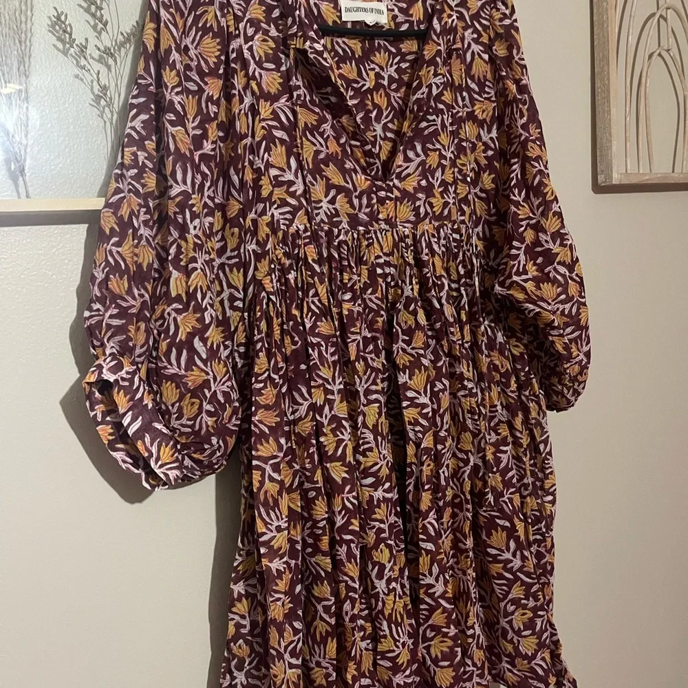 Daughters of India Plum and Mustard Floral Dress - Picture 3 of 4